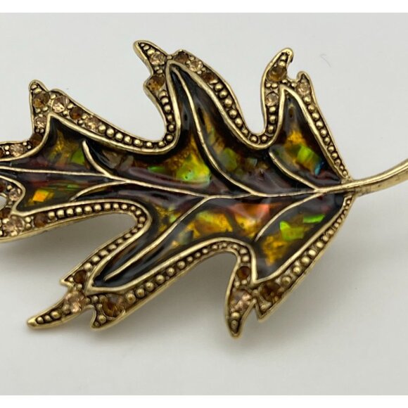 Oak Tree Leaf Brooch Liz Claiborne Fall Colors Gold Tone - Picture 4 of 9